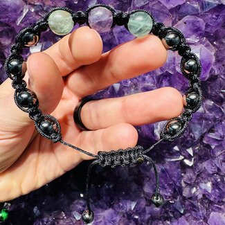 Rainbow Fluorite & Hematite Bracelets - Shamballa Paracord Parachute - Adjustable Rainbow Fluorite & Hematite Bracelets - Shamballa Paracord Parachute - Adjustable