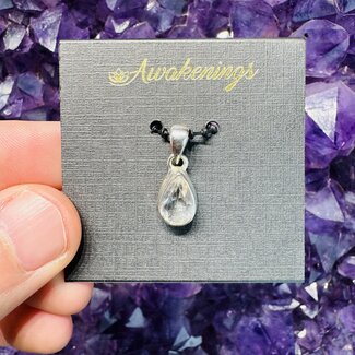 White Hyalite Pendant - Teardrop Pear - Sterling Silver