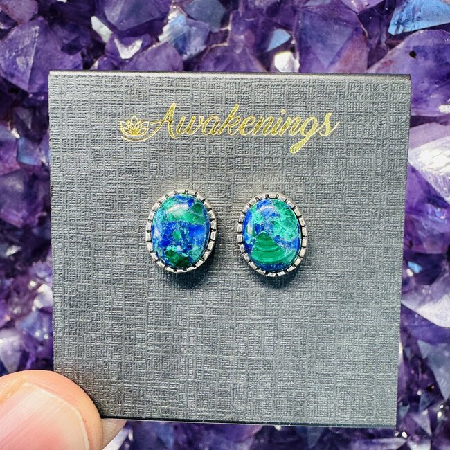 Eilat Stone (King Solomon) Earrings - Studs Oval - Bezel Set Sterling Silver