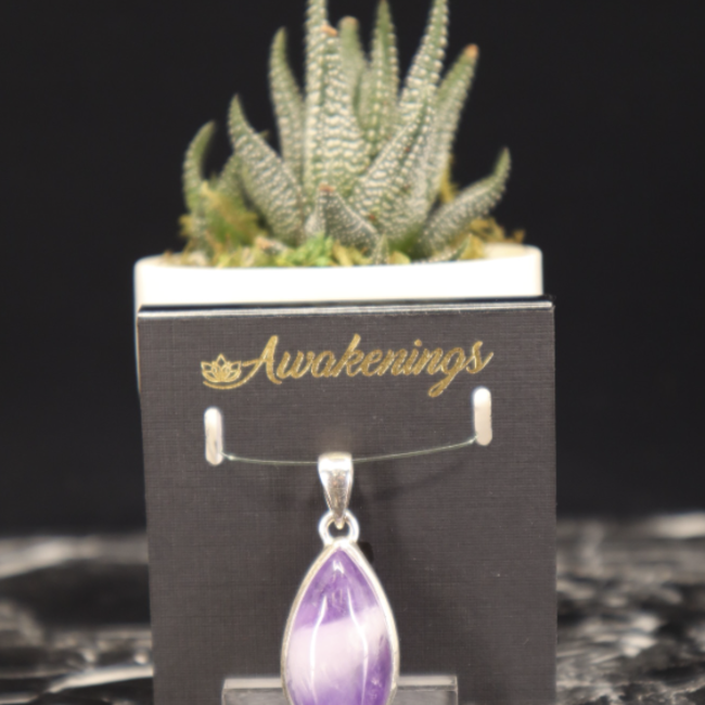 Chevron (Dream) Amethyst Pendant Teardrop Pear Sterling Silver