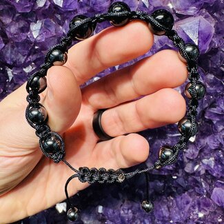 Black Tourmaline & Hematite Bracelets - Shamballa Paracord Parachute - Adjustable