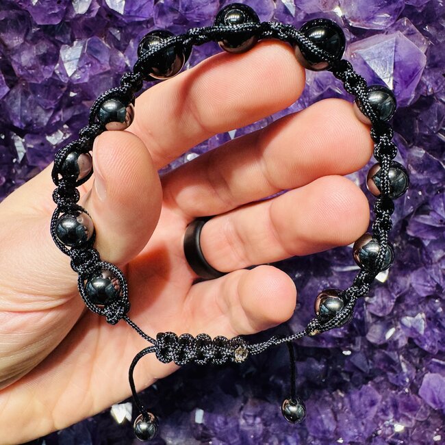 Black Tourmaline & Hematite Bracelets - Shamballa Paracord Parachute - Adjustable