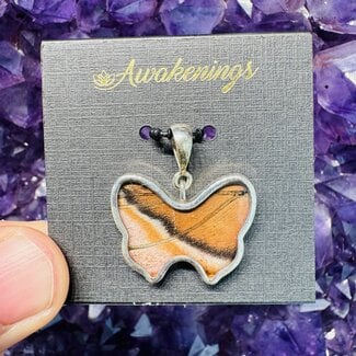 Pink Butterfly Pendants - Atlas Moth Peru Bezel Set - Sterling Silver