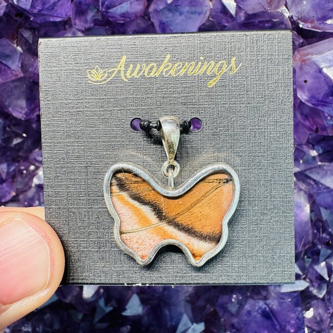Pink Butterfly Pendant - Atlas Moth Peru - Sterling Silver Flower