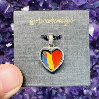 Blue Yellow & Red Butterfly Pendant - Heart - Sterling Silver Emerge Collection