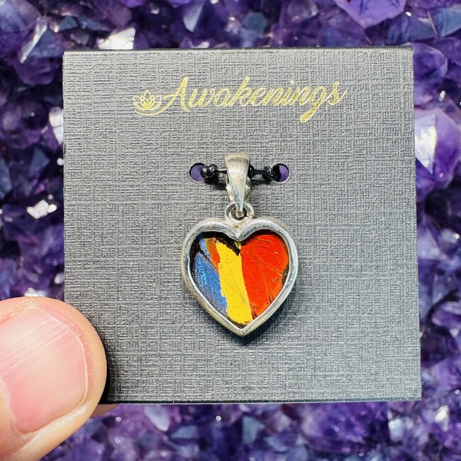 Blue Yellow & Red Butterfly Pendant - Heart - Sterling Silver Emerge Collection