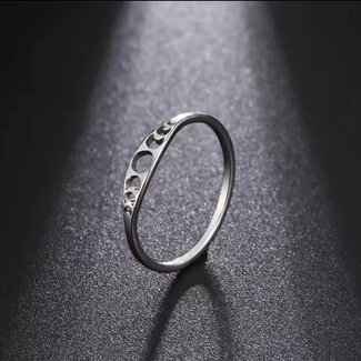 Moon Phase Ring - Size 6 Stainless Steel Silver - Stackable