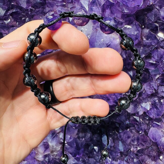 Amethyst & Hematite Bracelets - Shamballa Paracord Parachute - Adjustable