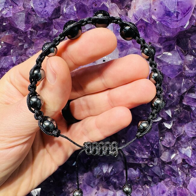 Black Onyx & Hematite Bracelets - Shamballa Paracord Parachute - Adjustable