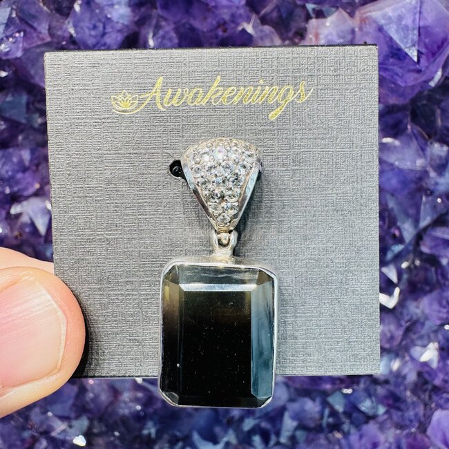 Smoky (Smokey) Quartz Pendants - Deco Faceted Rectangle (Emerald Cut) Sterling Silver