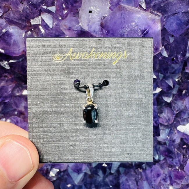 Black Onyx Pendants - Oval Prong Claw Set - Sterling Silver