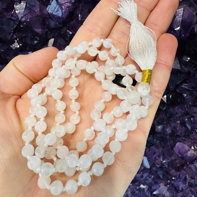 Rainbow Moonstone Japa Malas - Prayer Japamala Chanting Meditation 108 Beads Necklace & Tassel