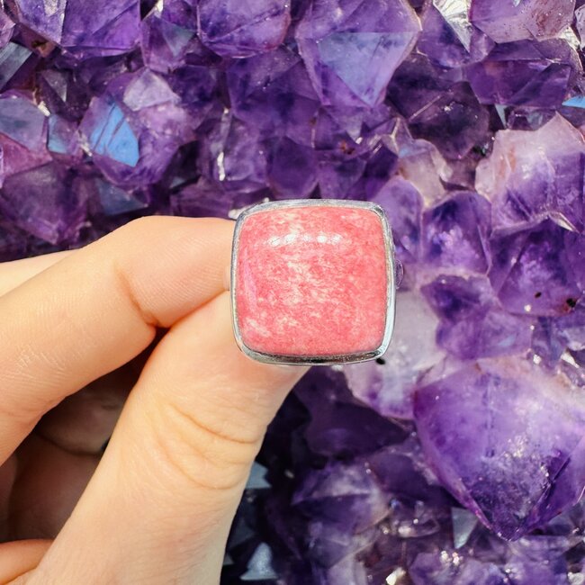 Pink Thulite Ring - Square Adjustable Sterling Silver