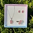 Rose Quartz Rough Boxed Set-Earrings, Adjustable Ring, Necklace-Sterling Silver
