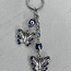 Evil Eye Keychains - Double Butterfly Butterflies - Blue Beaded Silver 5" Key Chains