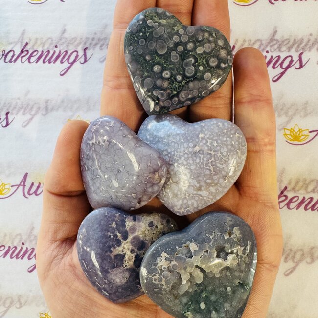 Grape Agate Purple Chalcedony Hearts - Medium