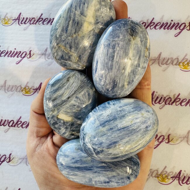 Blue Kyanite Palm Pillow Pocket Stones - Large