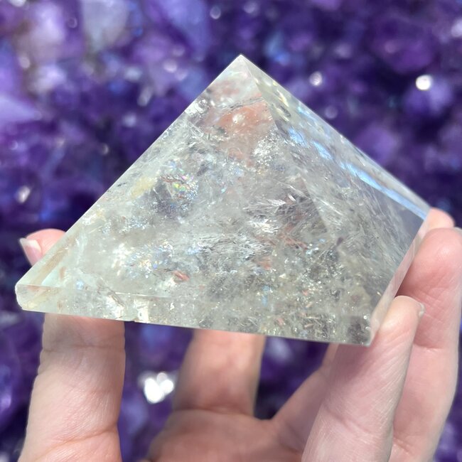 Clear (Crystal) Quartz Pyramid with Rainbow Inclusions - 2"