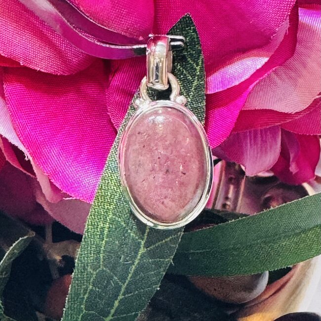 Rhodonite Pendant - Oval 1 1/4" Bezel - Sterling Silver .925
