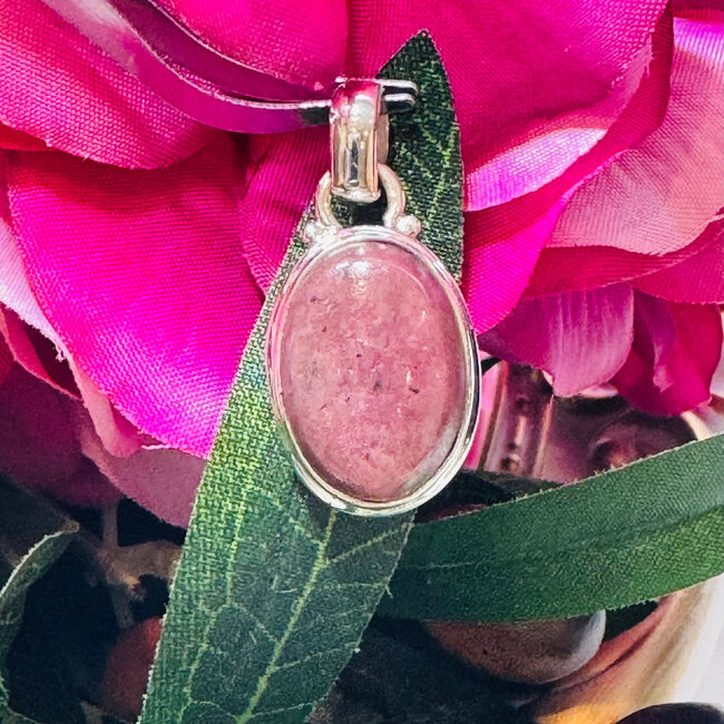 Rhodonite Pendant - Oval 1 1/4" Bezel - Sterling Silver .925