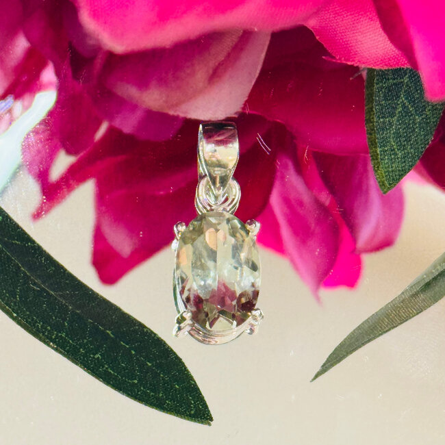 Prasiolite (Green Amethyst) Pendant - Oval 1" Faceted Bezel - Sterling Silver .925
