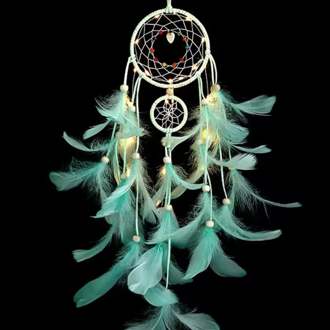 Dreamcatcher Dream Catcher LED Mint Green - Feathers Light Up Charms Illuminated - 22"