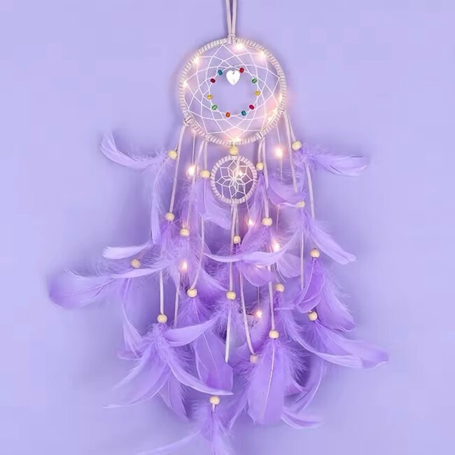 Dreamcatcher Dream Catcher LED Light Purple Lilac - Feathers Light Up Charms Illuminated - 22"