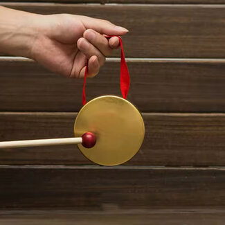 Copper Hand Gong with Wooden Stick - 3.5" Diameter - Chinese Folk Musical Instrument Percussion