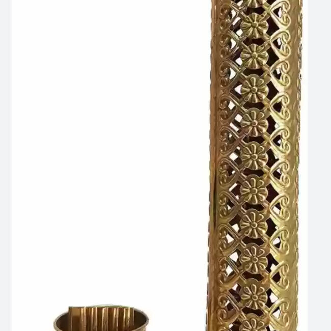 Brass Incense Stick Burner Holder - Upright Brass Tower 11" Decorative Flowers and Hearts