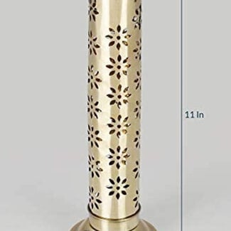 Brass Incense Stick Burner Holder - Upright Brass Tower 11" Daisy Flowers