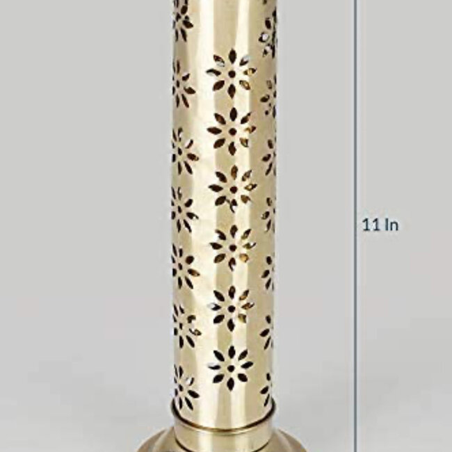 Brass Incense Stick Burner Holder - Upright Brass Tower 11" Daisy Flowers