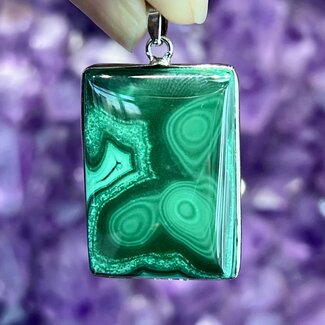 Malachite Pendants - Rectangle Bezel Set Sterling Silver