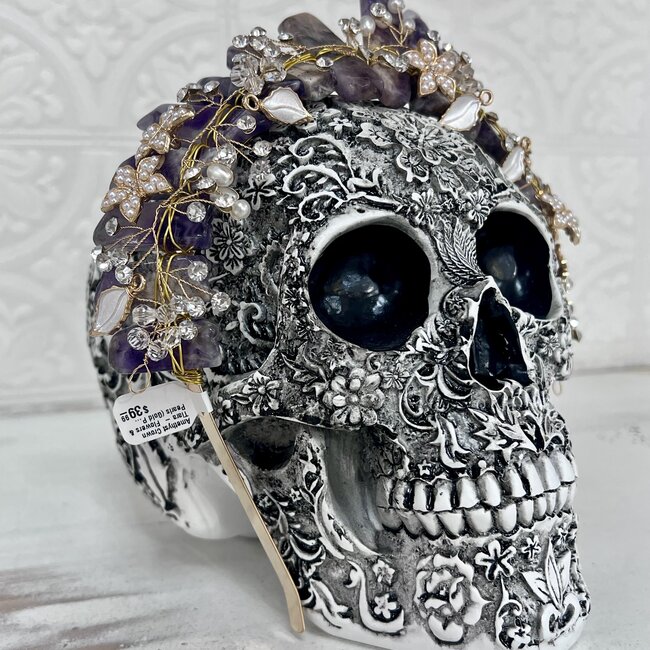 Amethyst Crown Tiara -  Flowers & Pearls (Gold Plated) Crystal Headband Hair Accessories