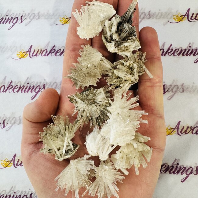 White Clear Aragonite (Acicular) Pom-Pom Cluster Rough Raw Natural