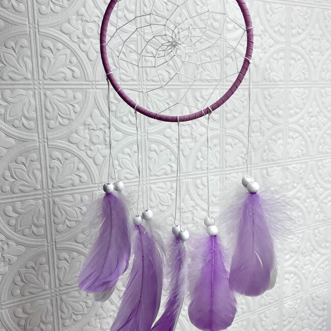 Dreamcatcher Dream Catcher Light Purple - Purple and White Feathers with White Beads - 17.5"
