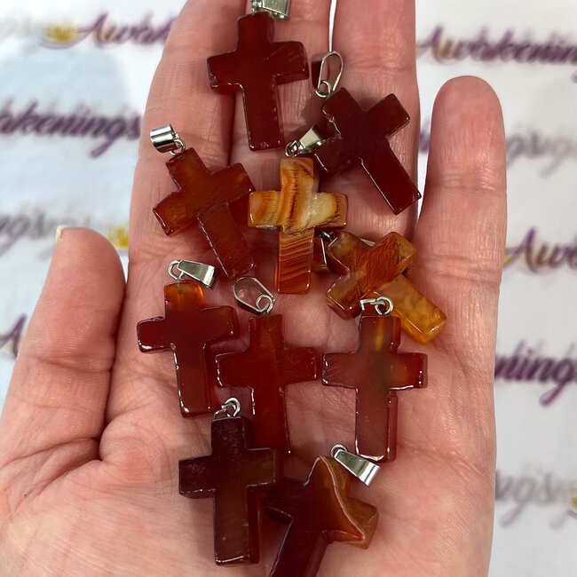 Red Agate Cross Pendant - 1"