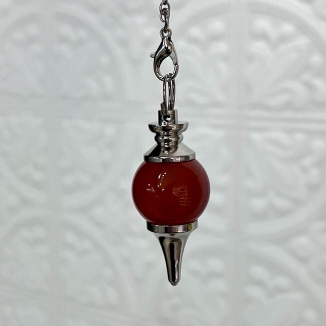 Red Agate Pendulums - Round Sephoroton Dowsing Divination Silver Chain - Gemstone Crystal