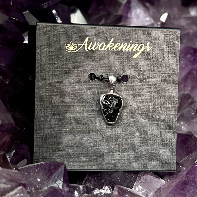 Black Tourmaline Pendant - Bezel Set - Sterling Silver
