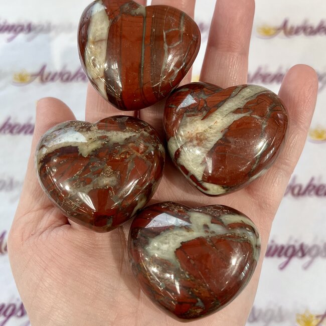 Brecciated Red Jasper Puffy Hearts - Medium Carving