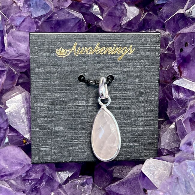 Rose Quartz Faceted Pendant - Teardrop Pear - Sterling Silver