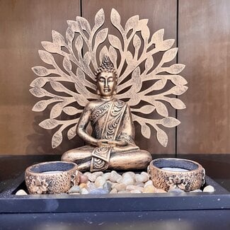 Buddha with Tree of Life Tealight (Tea Light) Holder – 7.85″W X 5.90″D X 7.85″H Bronze