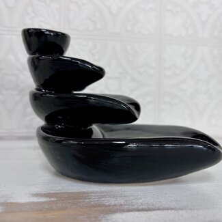 Backflow Reverse Flow Incense Cone Burner - (Triple Leaves) Waterfall Black Ceramic 4.5″H X 3.75″W