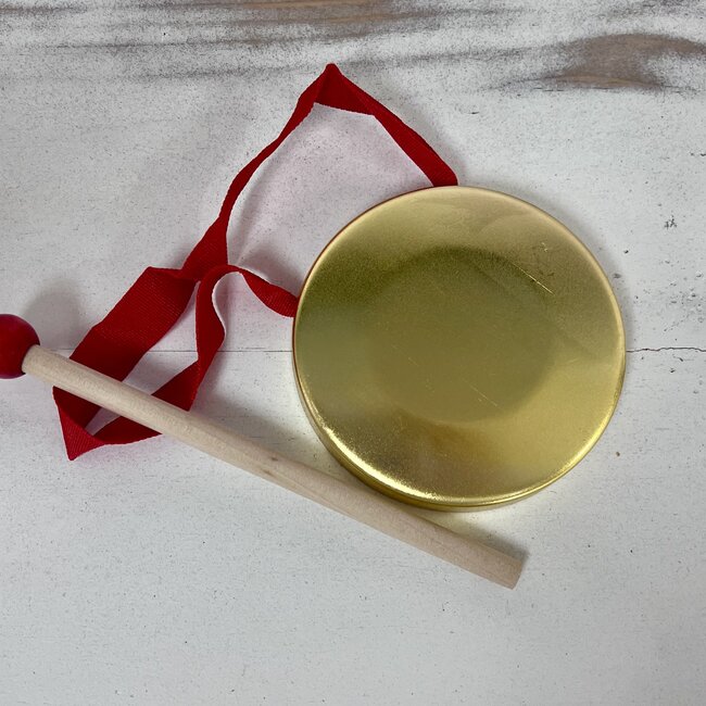 Copper Hand Gong with Wooden Stick - 3.5" Diameter - Chinese Folk Musical Instrument Percussion