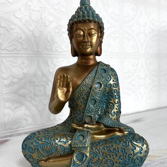 Buddha Meditating Statue - Gold and Verdigris - 5.5″L X 8.25″H
