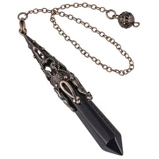 Black Agate Pendulum - Faceted Point (Antique Bronze) Boho Vintage