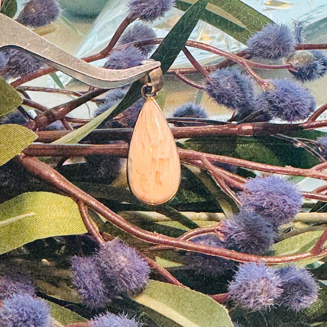 Pink Natorite Pendant - Teardrop Pear 1 1/4" Bezel - Sterling Silver .925