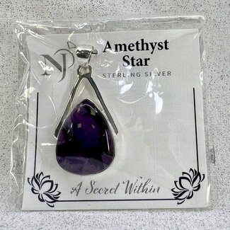Amethyst (Star Rainforest) Pendant - Teardrop Pear Deco - Sterling Silver - Large