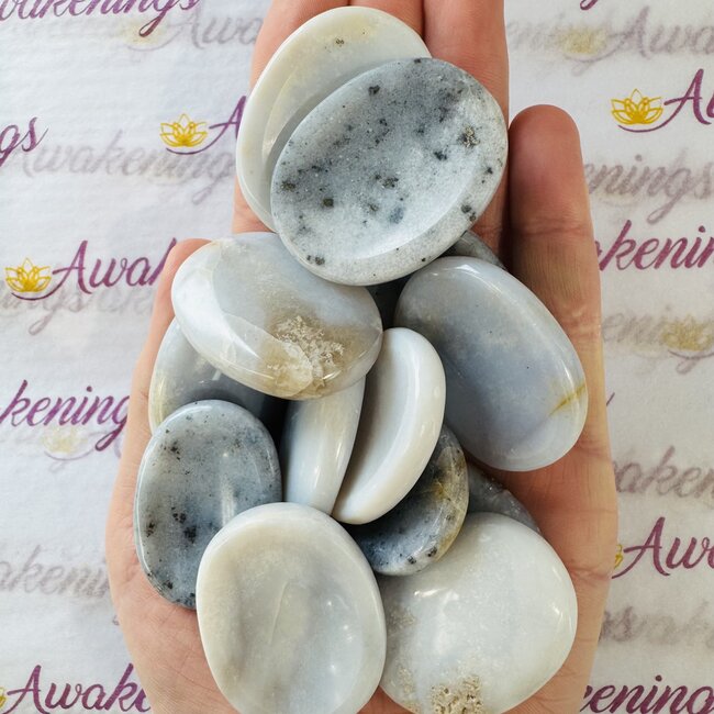 Blue Chalcedony Worry (Thumb Fidget Relaxation Pocket) Stones - Medium