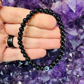 Black Obsidian & Blue Evil Eye Bracelets - 5mm
