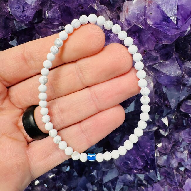 White Howlite (Magnesite) & Blue Evil Eye Bracelets - Bead 4mm